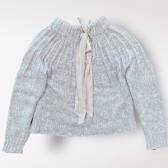 Anthropologie Moth Lavender Pink Coquette Boho Bow Back Sweater Size S - Picture 2 of 10